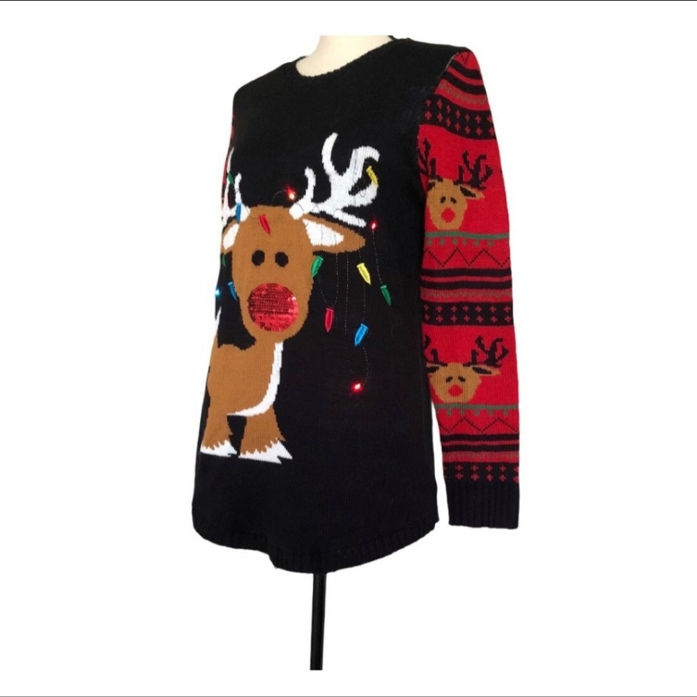 NWOT REINDEER LIGHT UP UGLY CHRISTMAS SWEATER - Picture 2 of 8